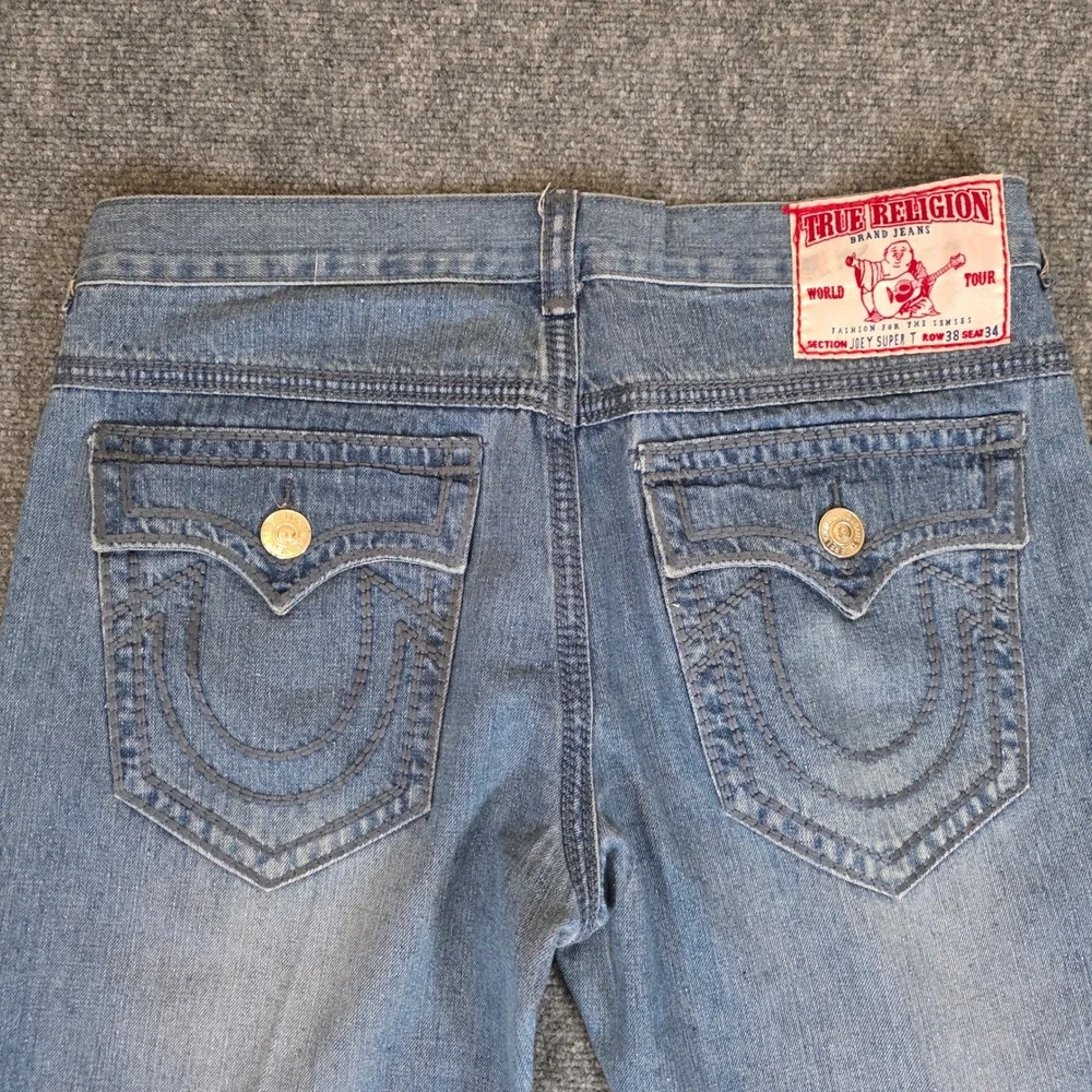 True Religion Joey Super T Flap Pocket Jeans Mens 38X34 Blue Denim Straight USA